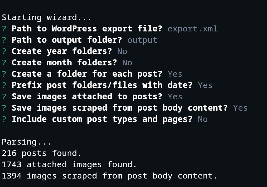 WordPress Export tool prompt