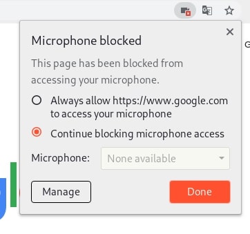 Chrome Microphone Popup